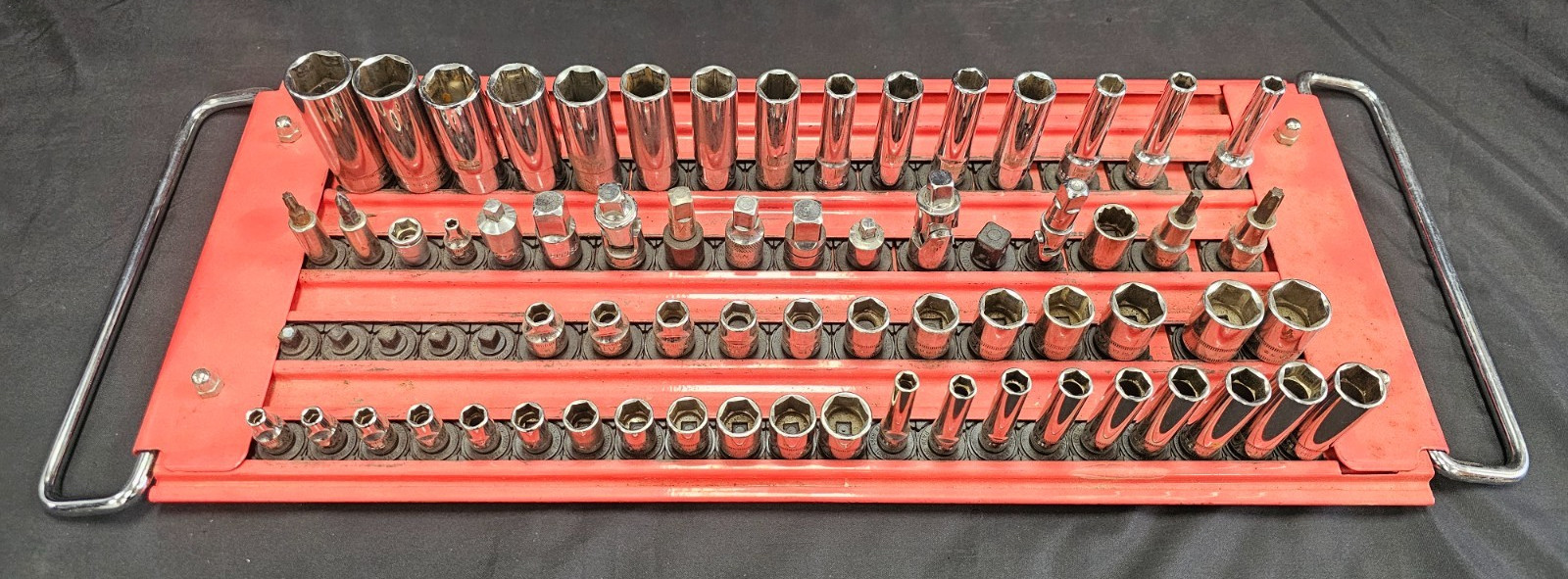 CAT, Blue Power, Snap-On & other brands Assorted Sockets w/ Locking Socket Tray