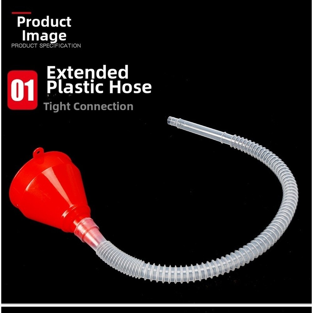 Extended Fuel Funnel with Flexible Hose for Vehicle Gas and Oil Refueling