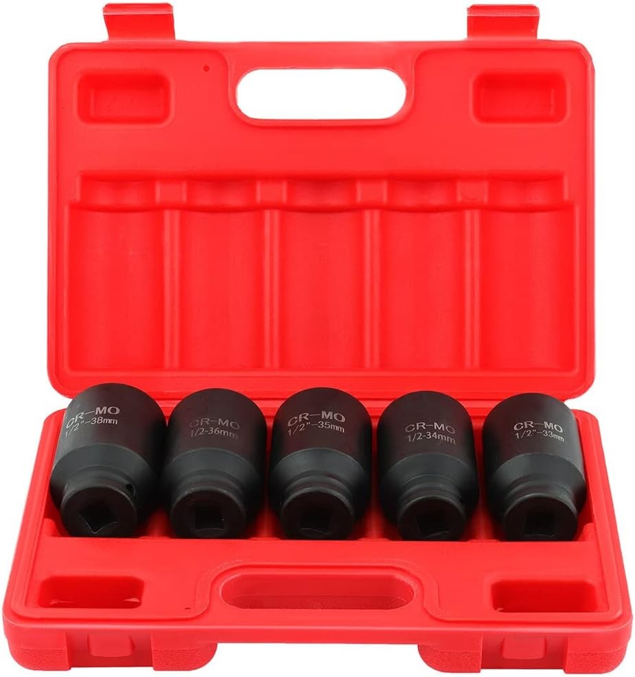 5 Piece 1/2 Inch Drive Deep Impact Axle Hub Socket Set Fit For Most Cars, 6 Poi