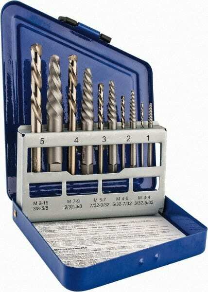 Irwin 10 Piece Spiral Screw Extractor & Drill Bit Set in Metal Index, Item 11119