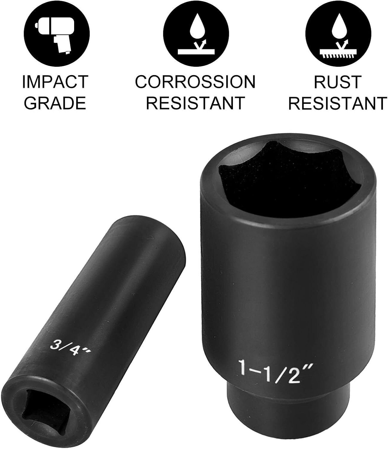 Impact Socket Set 1/2 Inches 19 PCS, 3/8» to 1-1/2» SAE 6-Point Hex Sockets