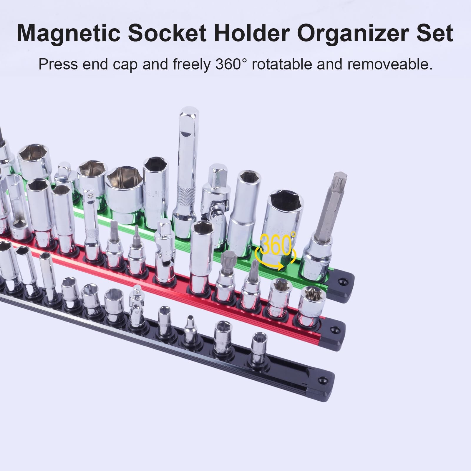 CXPRO Magnetic Socket Holder Organizer Set: 1/2 1/4 3/8(3PC）, Black Red Green