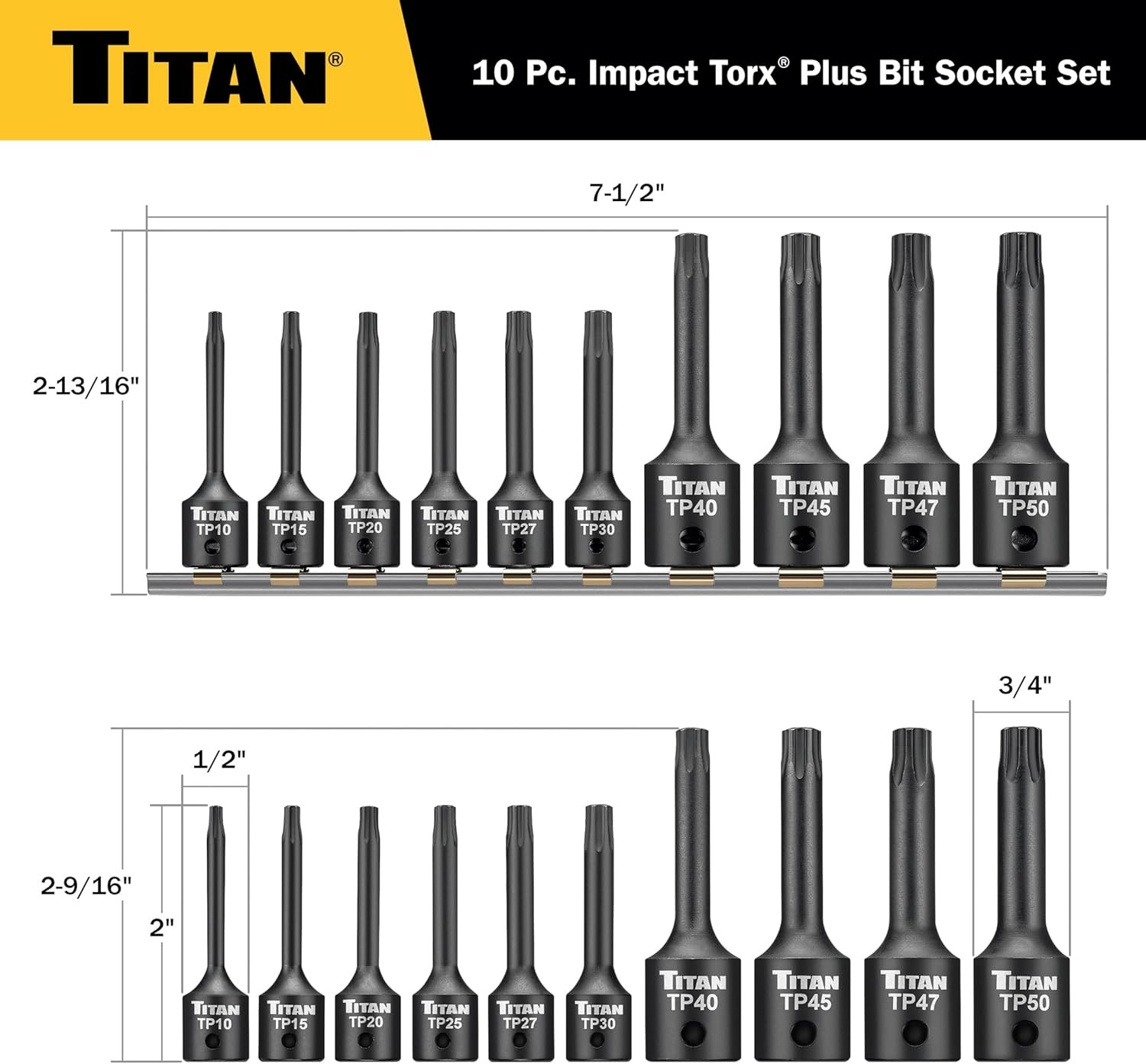 Titan Tools 10-Piece Impact Torx Plus Bit Socket Set (49008)