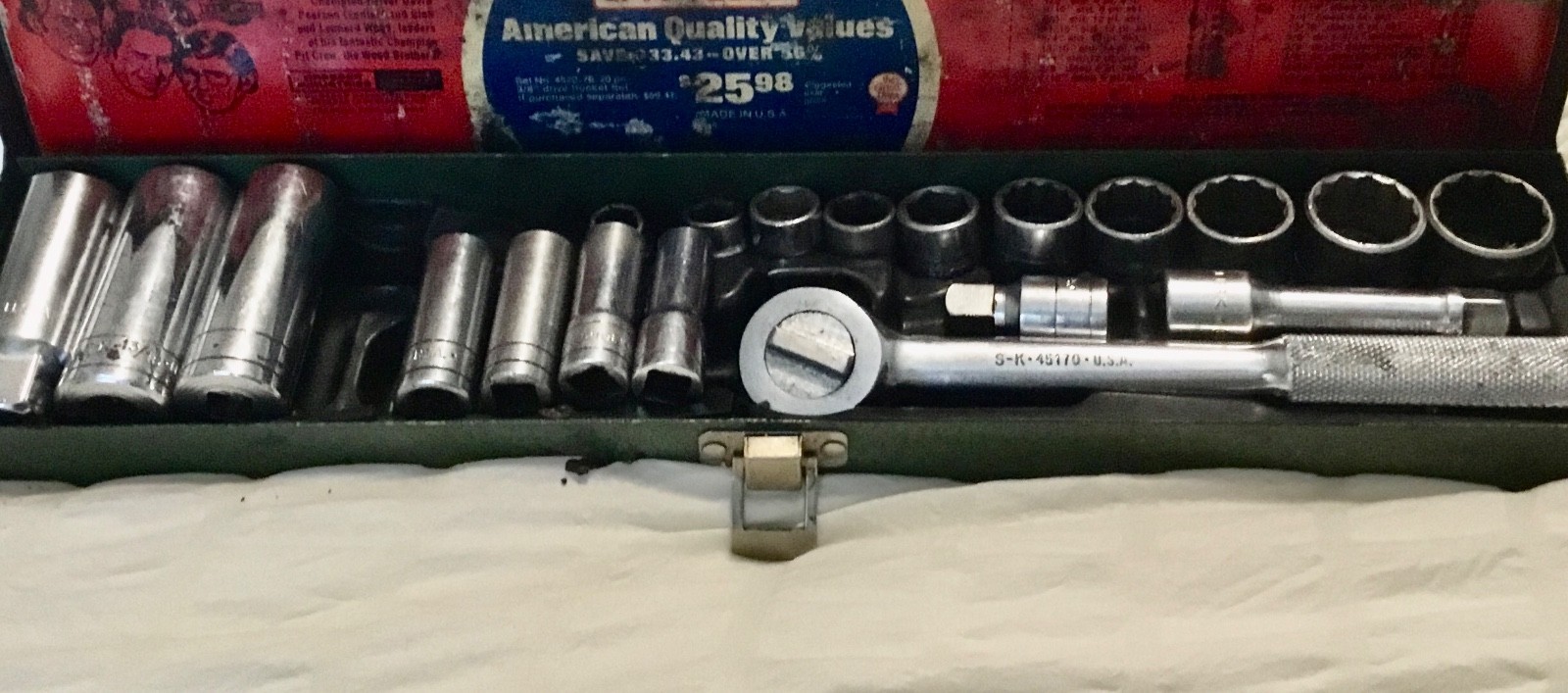 S-K Tools 1/2” & 3/8″ Drive SAE Socket Set USA w/ Metal Case – 20 Pc Mixed