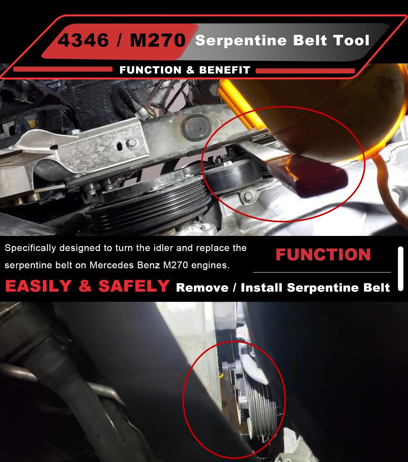 Serpentine Belt Tool For Mercedes Benz M270 Engine Replace JTC4346 #270589000700