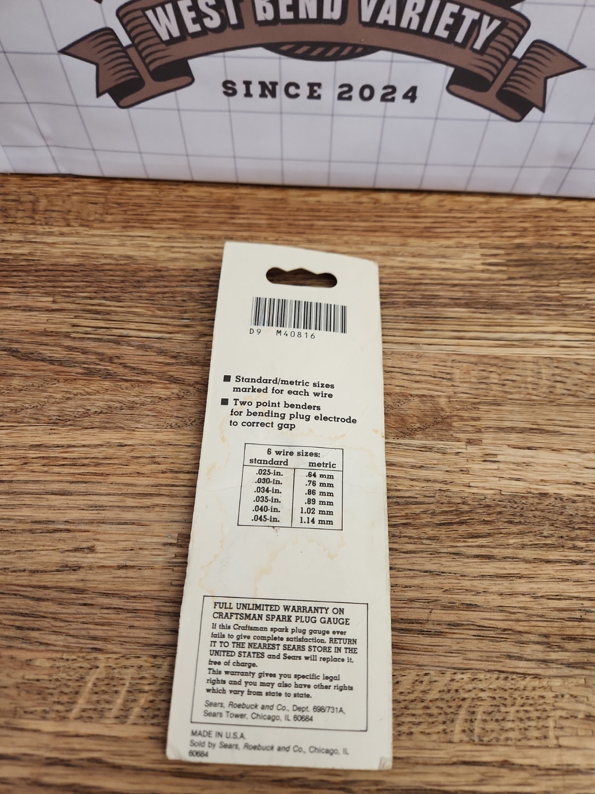 NOS Craftsman 6-Gap Spark Plug Gauge USA 40816