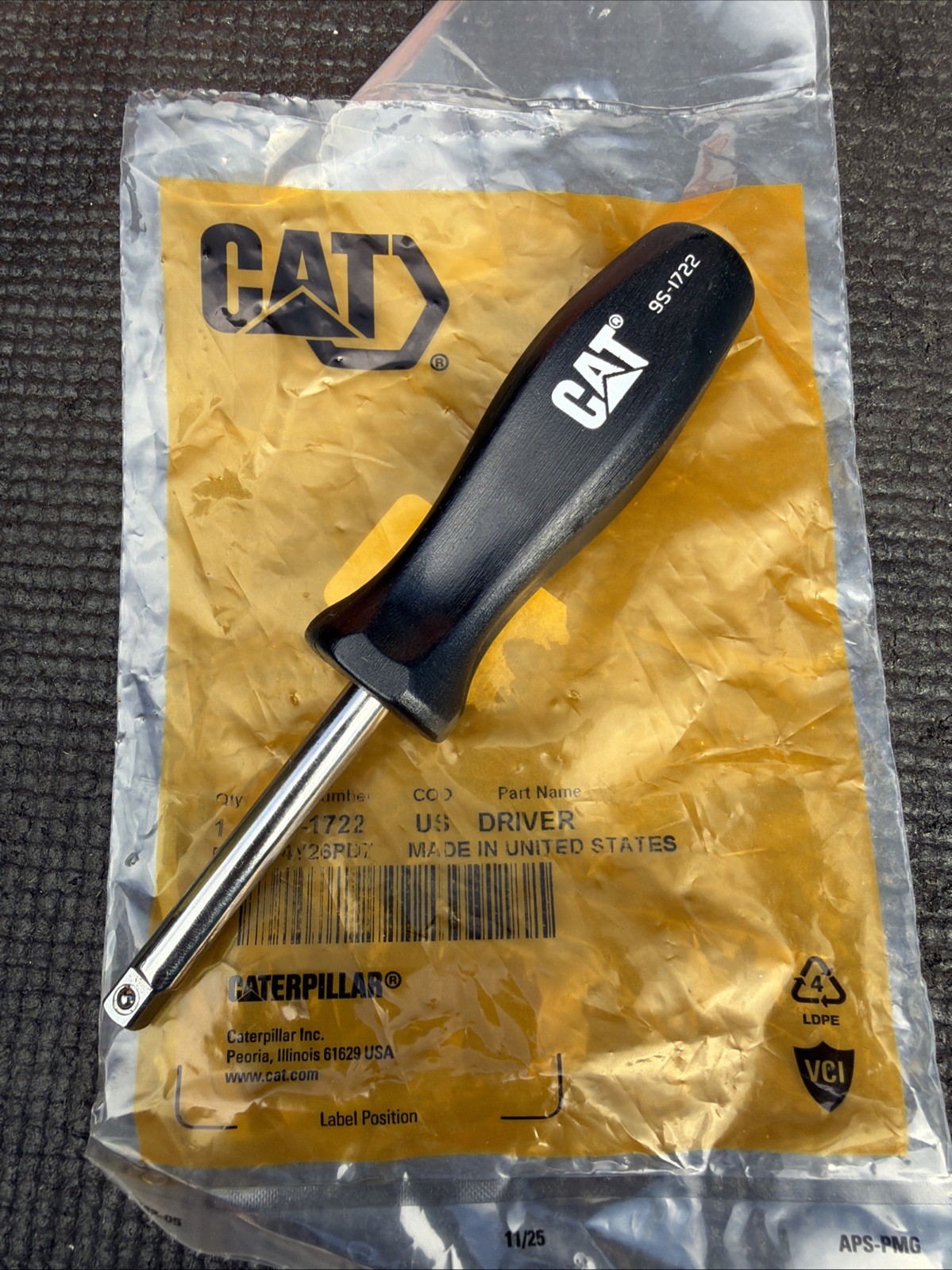 Rare Caterpillar CAT tools By Snapon USA 1/4” Spinner Screwdriver Black Hard Hdl