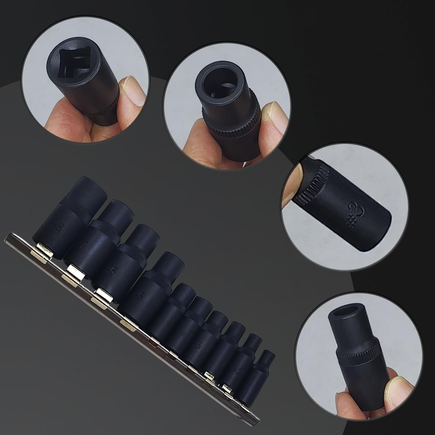 10Pcs Tap Socket Wrench Set (Magnetic), 1/4” & 3/8” Drive External Onesize