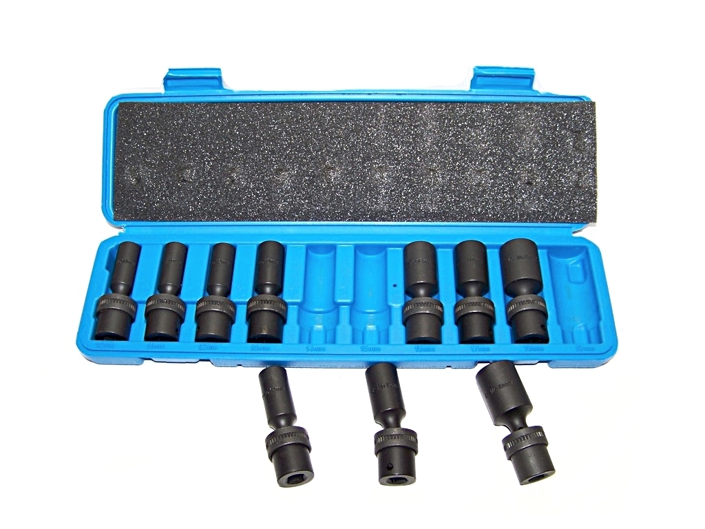10 pcs 3/8″ Drive Universal Swivel Deep Impact Socket Set CR Molybdenum Metric