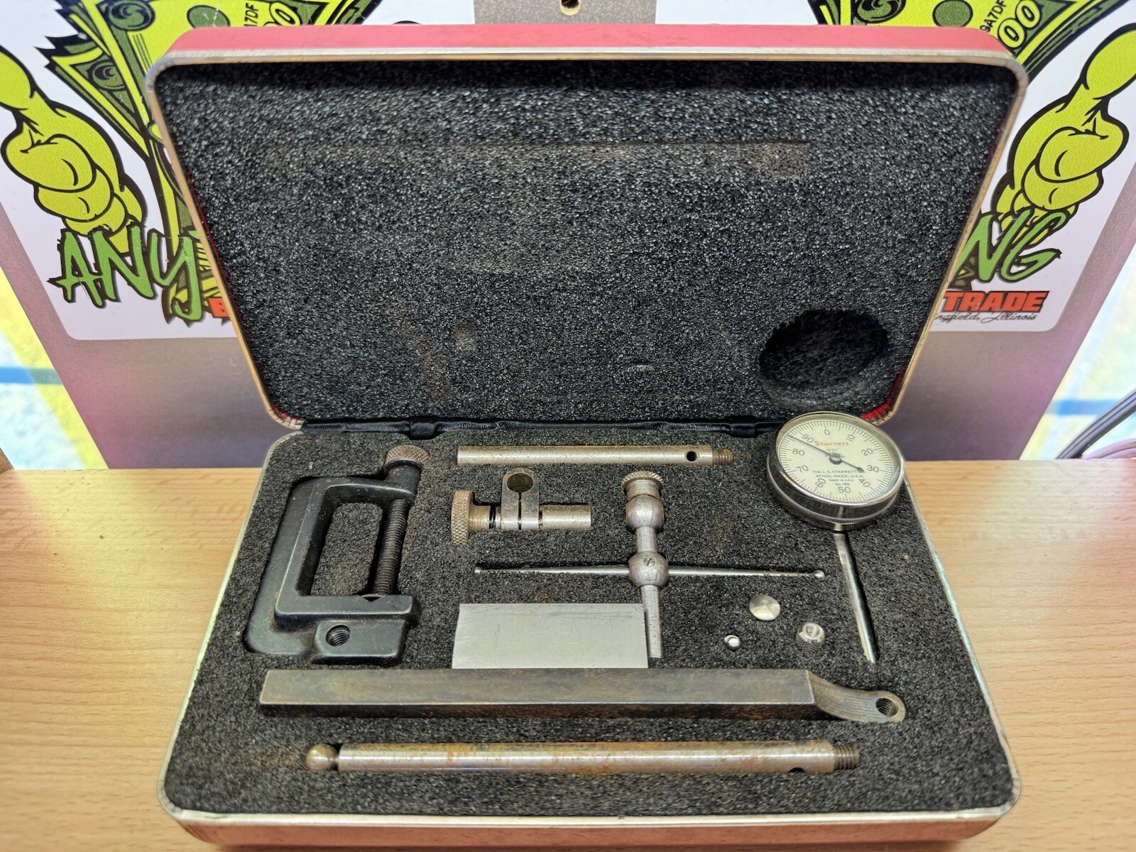Vintage #196 Starrett Universal Dial Test Indicator Red Vinyl Kit #196