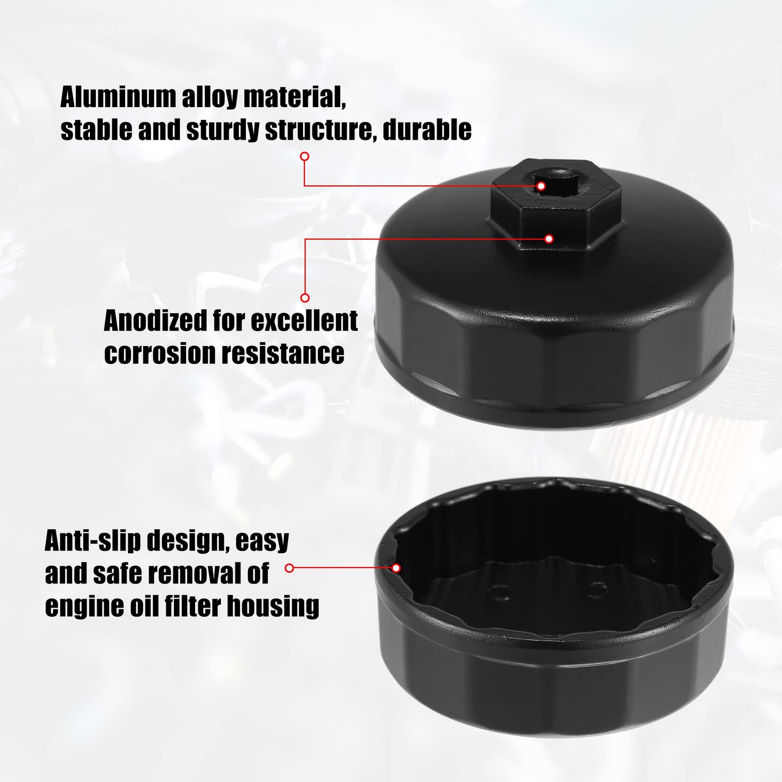 X AUTOHAUX 74mm 14 Flutes Car Oil Filter Wrench 3.35″x1.65″, Black
