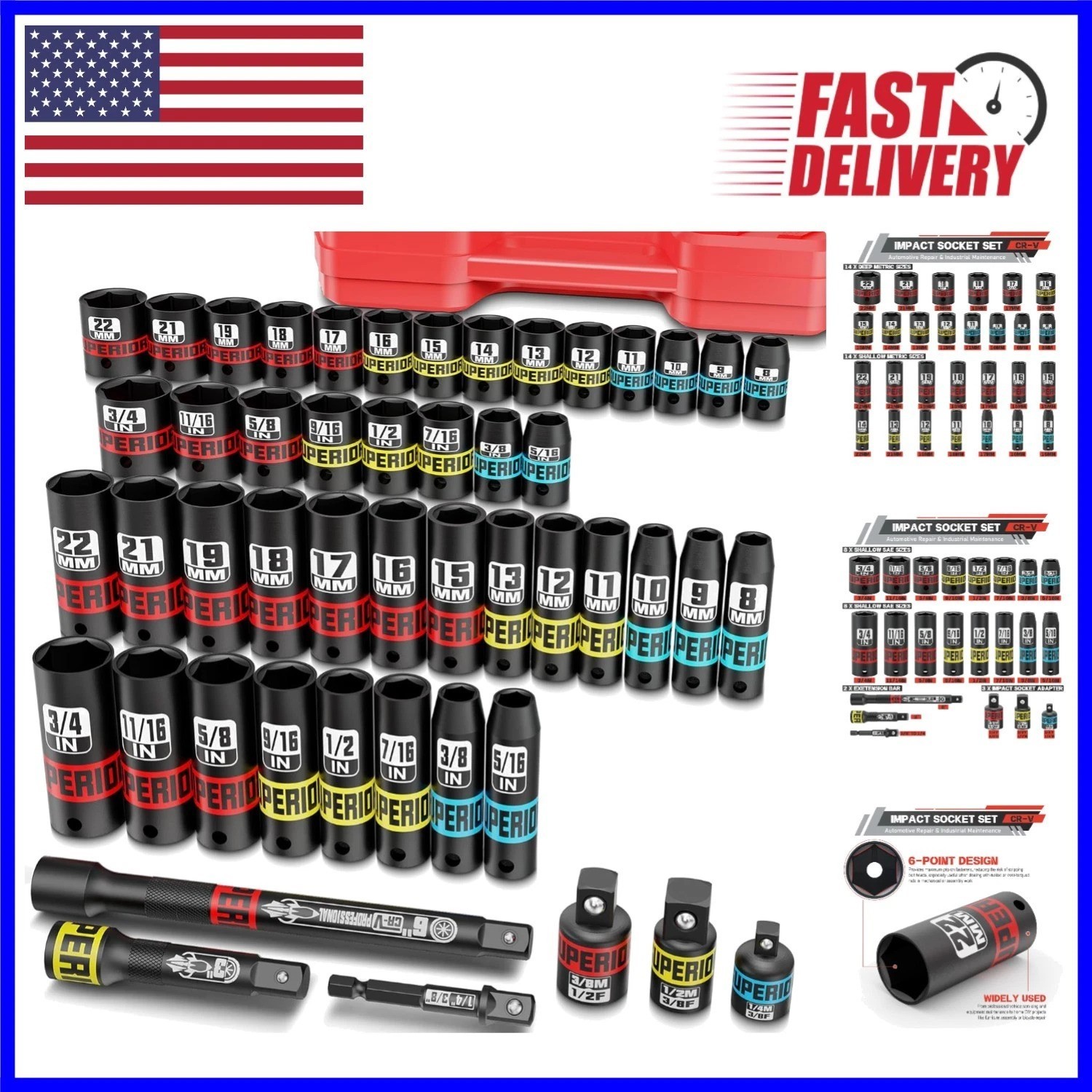Professional Impact Socket Set – 50 Pieces, 3/8″ Drive in High-Strength Steel