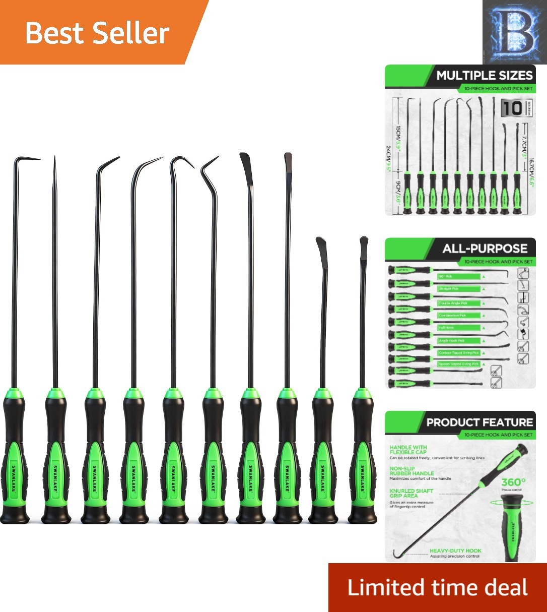SWANLAKE 10-Piece Automotive Pick Tool Set – Durable CR-V Steel, Ergonomic Grip