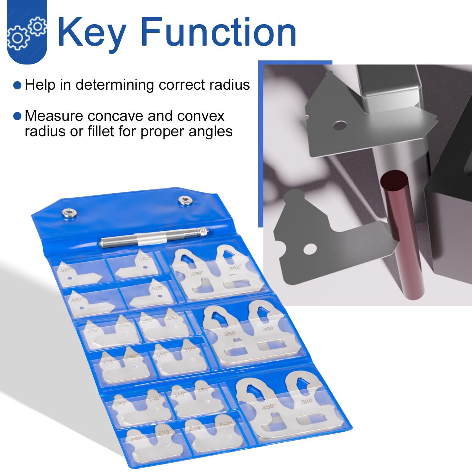 3602-5025 Radius Gauge Set, 0.010» to 0.500» Gauges with Holder, 26-Piece