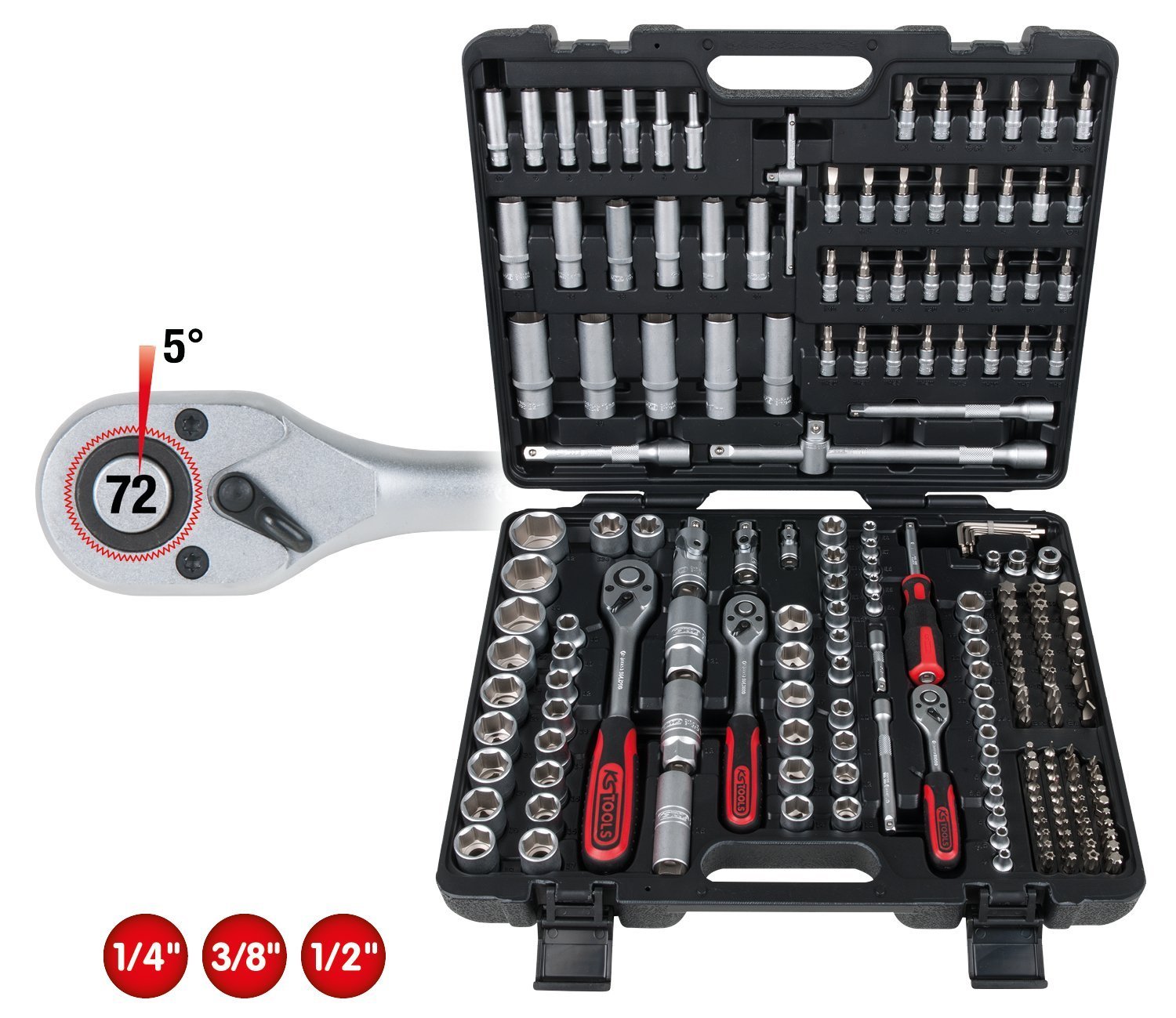 KS TOOLS Steckschlüssel-Satz 195-tlg Knarrenkasten Magneteinlagen Ratschenkasten