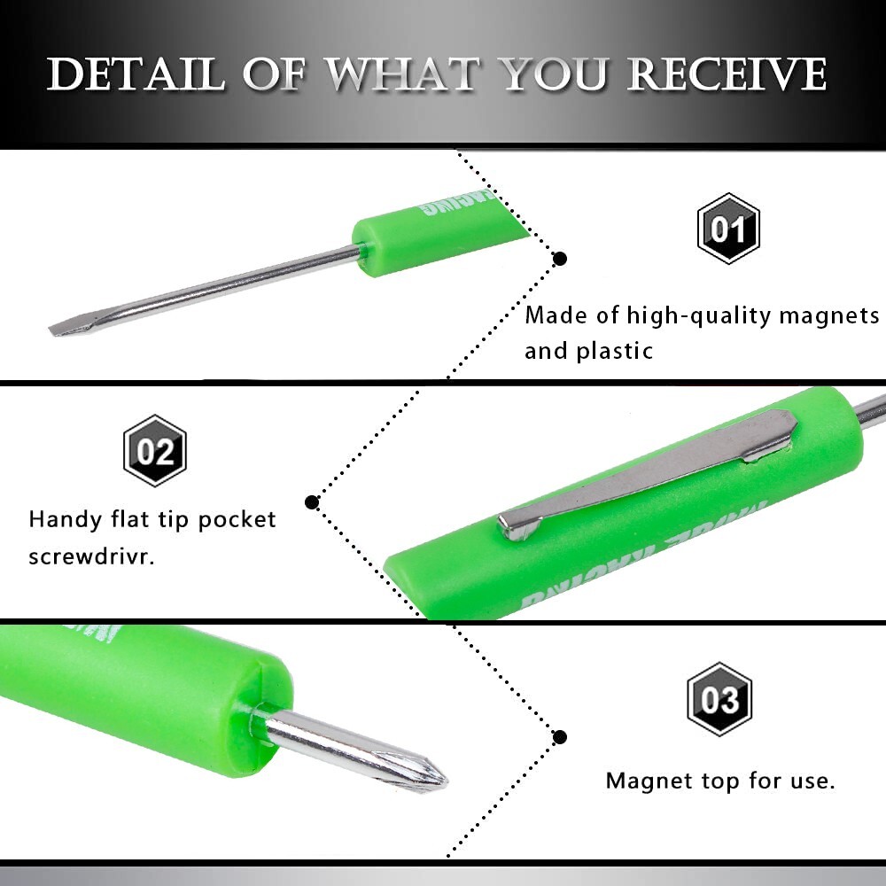 Green 10PCS Mini Pocket Screwdriver Flat Head Tip with Phillips Top Pocket Clip