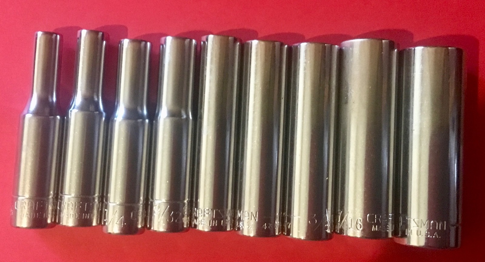 Craftsman -V- Series 1/4” Drive 6 Point SAE Deep Socket Set 9 Pieces USA