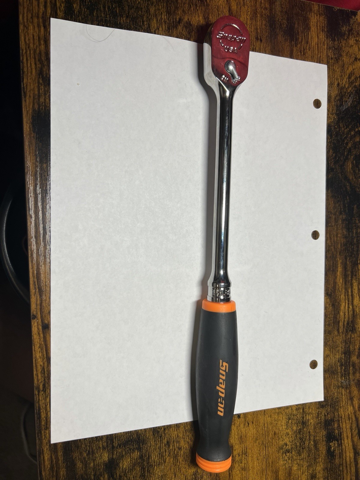 Snap-on Tools USA NEW 3/8″ Drive ORANGE Soft Grip LONG Fixed Head Ratchet FHL80