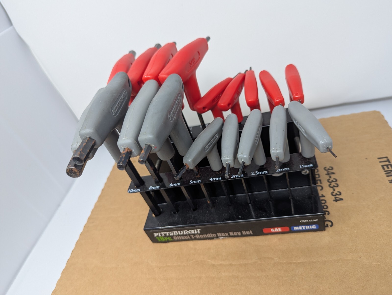 18 Pc Pittsburgh Offset T-Handle Hex Key Set Used SAE Metric