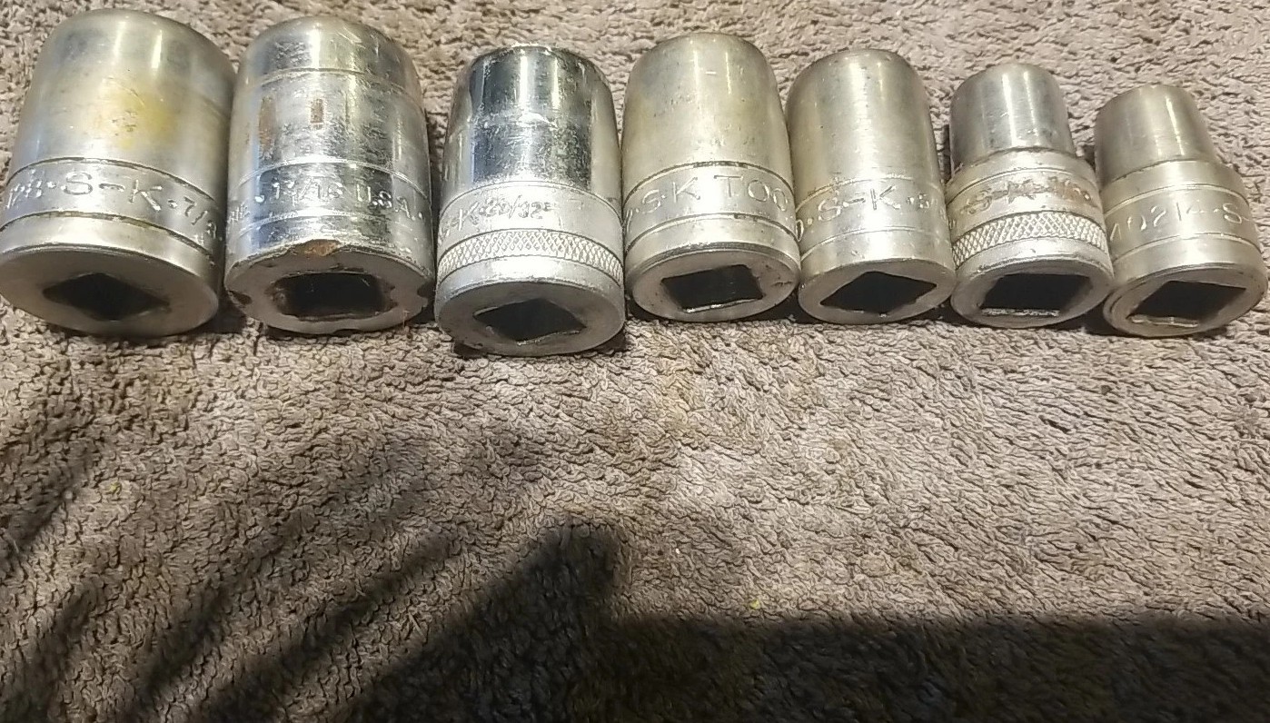 Vintage S-K Tools 1/2″ Drive 12pt SAE Sockets LOT USA 12 Pieces 1 3/16″ -7/16″