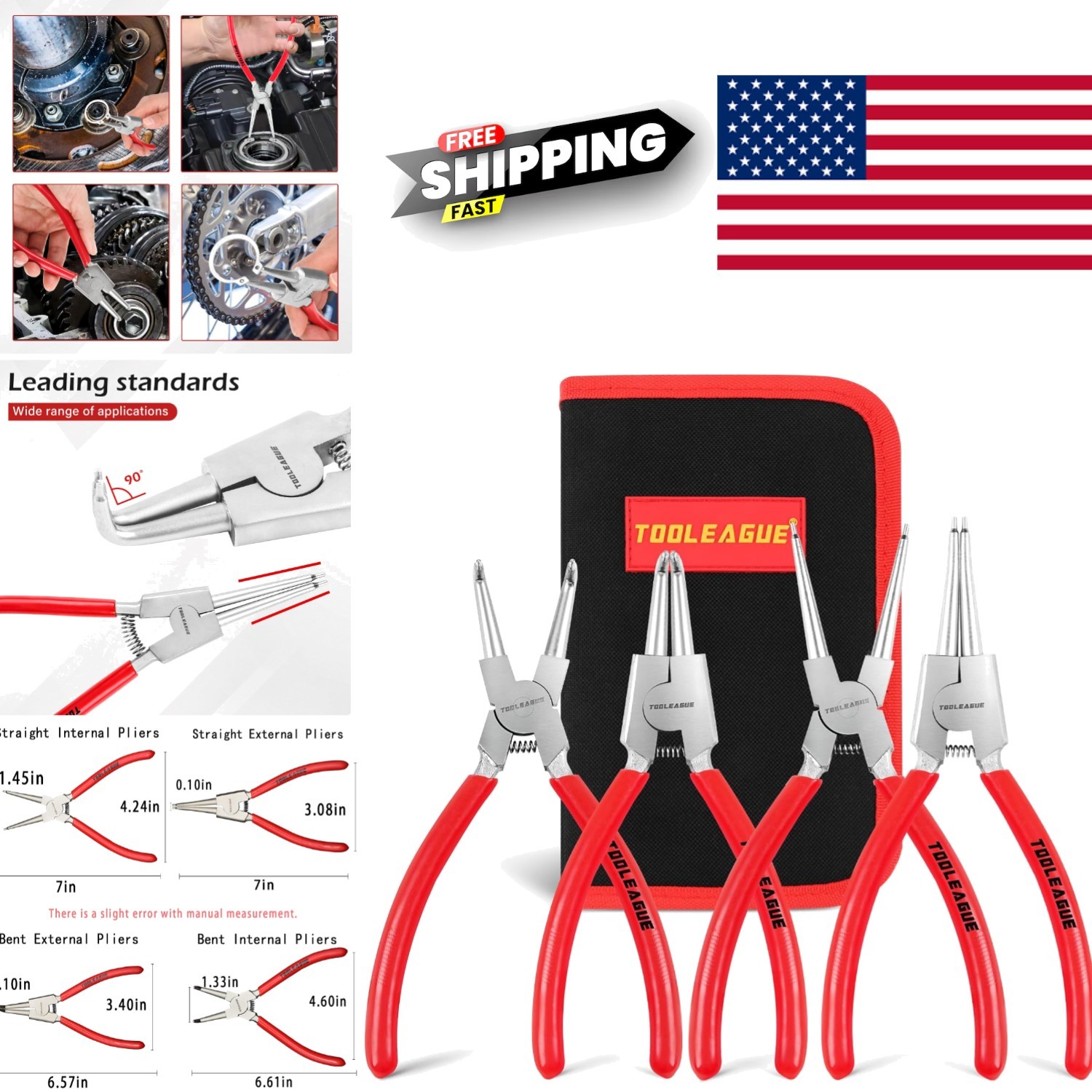 4 Pcs Snap Ring Pliers Set 7 Inch Heavy Duty Internal External Circlip Tools