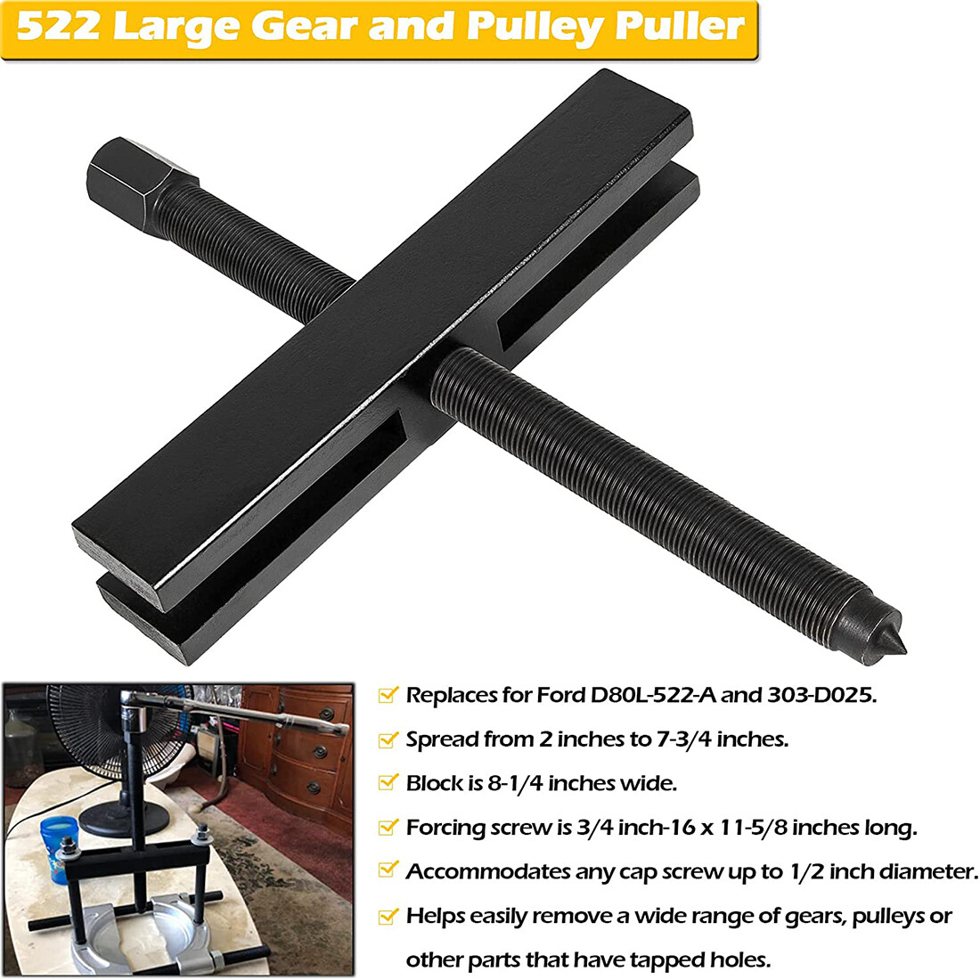 7393 & 522 Large Gear and Pulley Puller & 8056 Shaft Protector Set for OTC