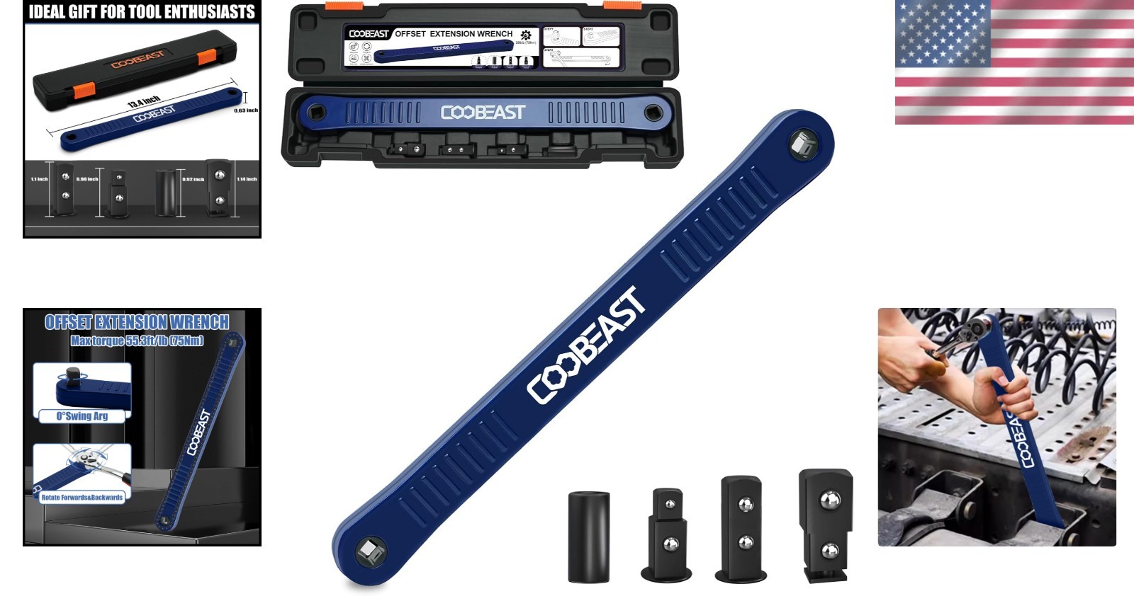Offset Extension Wrench with 1/4″, 3/8″, 1/2″ Adapters – High Torque Efficiency