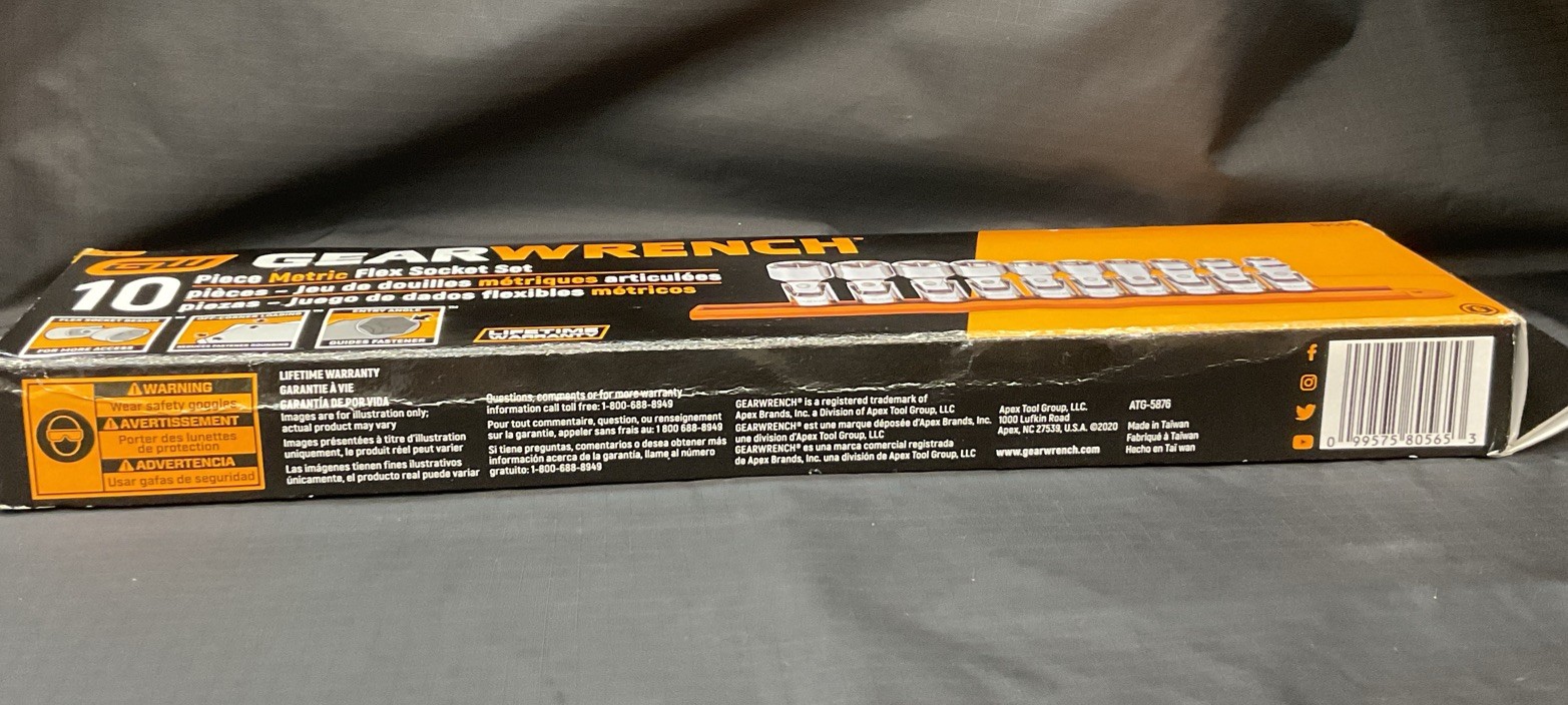 GearWrench 80565 10 Pc. 6 Pt. 3/8″ Metric Flex Socket Set NEW 10mm-19mm