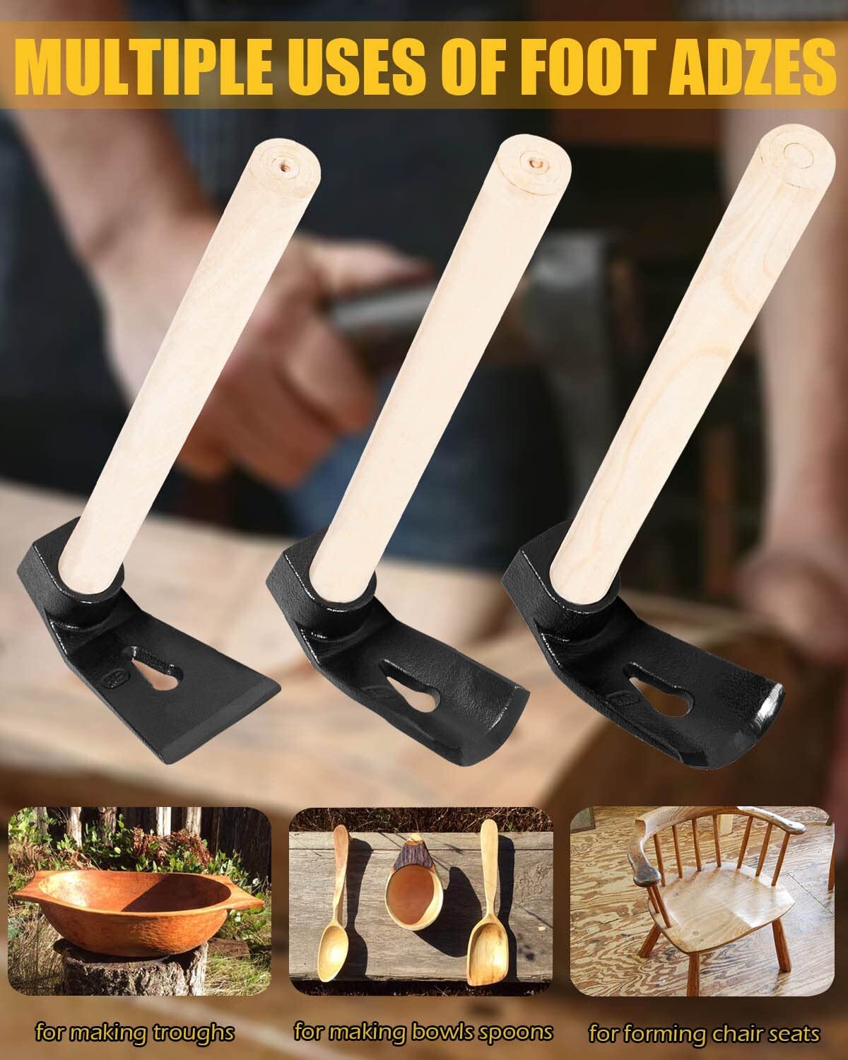 Adze Woodworking Tool Kit for Log Carving Hand Adze Curved Bowl Woodworking Adze