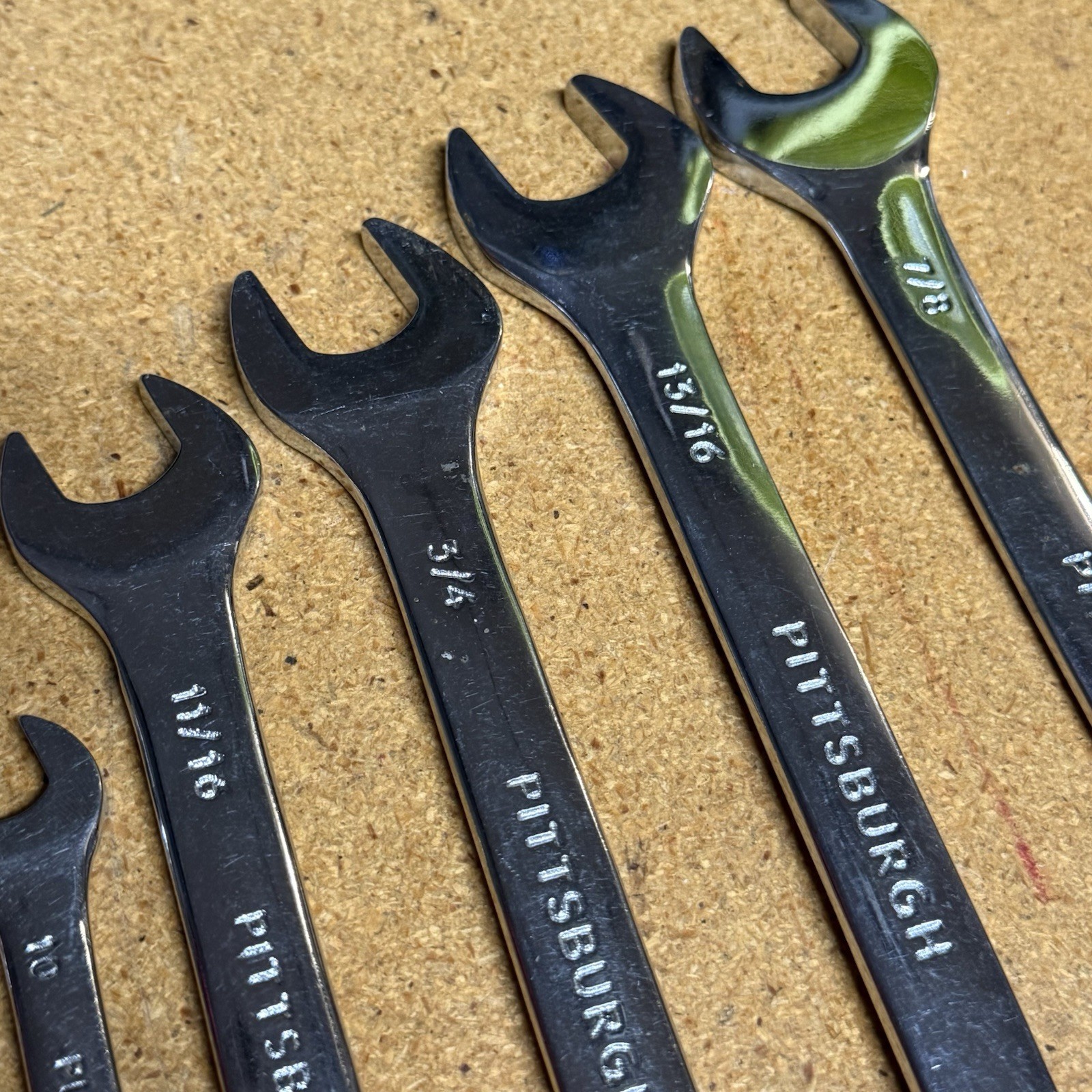 Pittsburgh Combination Open/Box End Chrome Wrenches SAE (5) and Metric (2) Lot
