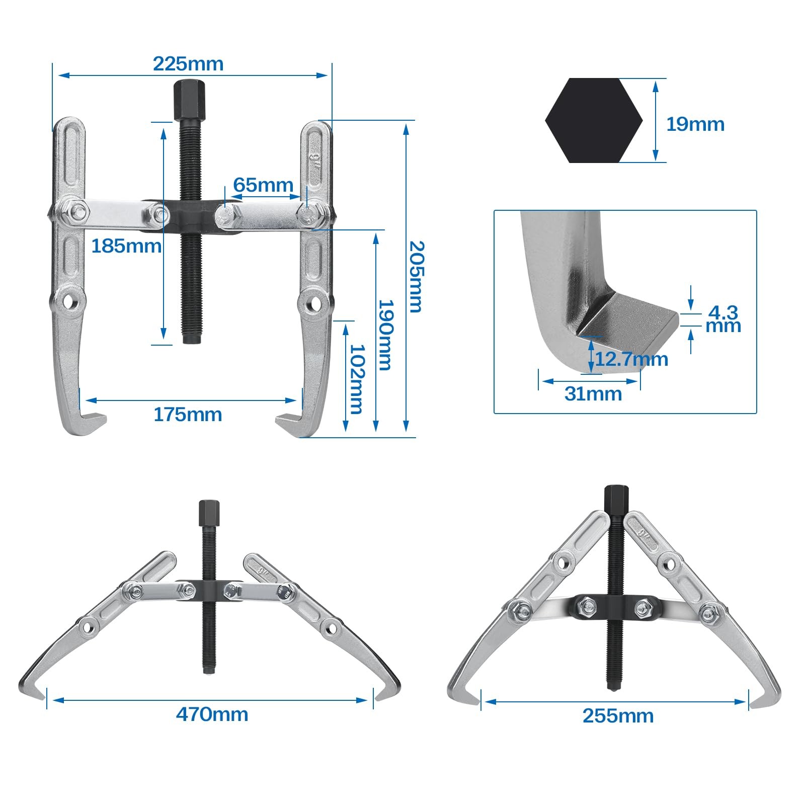 9” Bearing Puller 30210mm, 2/3 Arm Outer/Inner Puller Set, Ball Bearing Puller…