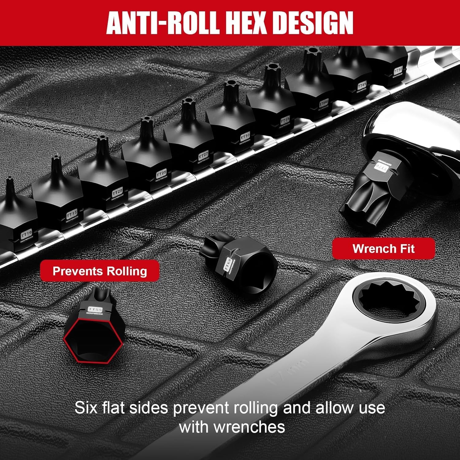 13-Piece 3/8″ Drive Stubby Impact Torx Bit Socket Set,TT10-TT70, S2 Steel Air…