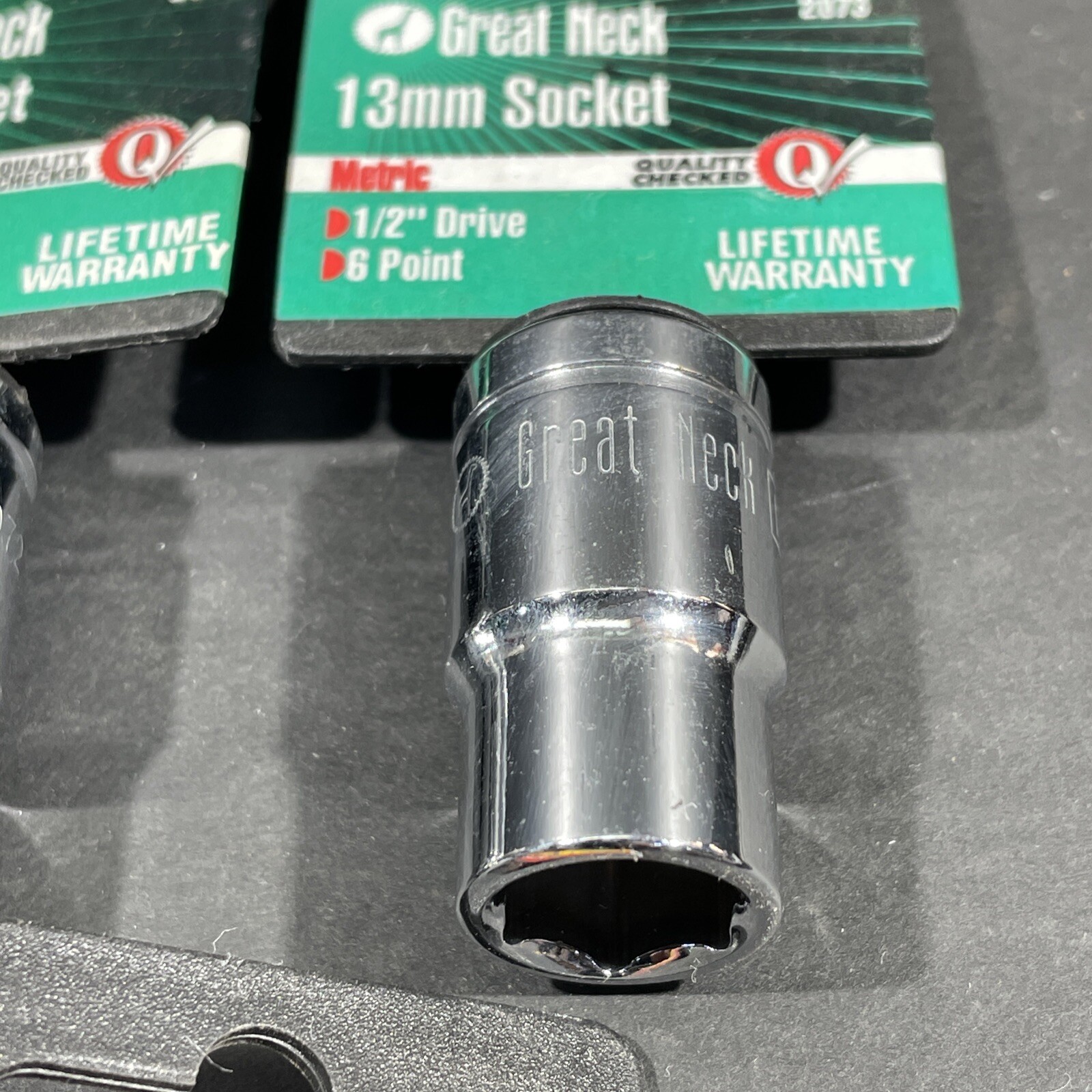 5- 1/2” Drive, 6 Point Great Neck Sockets, 10mm 12mm 13mm 15mm 19mm, Shallow