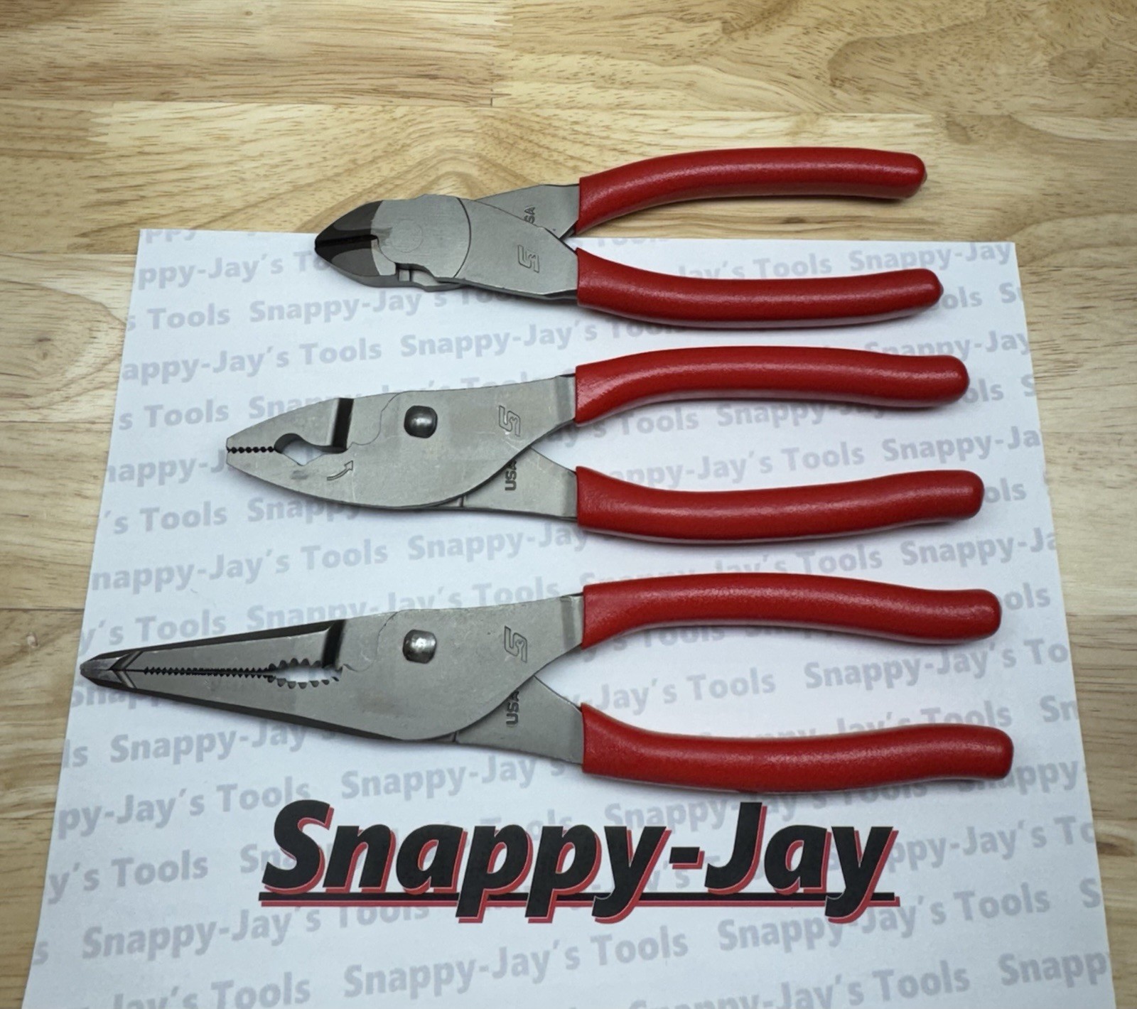 Snap-on Tools USA NEW 3pc RED Soft Grip Plier Lot Set LN47ACF HJ47ACF 87ACF