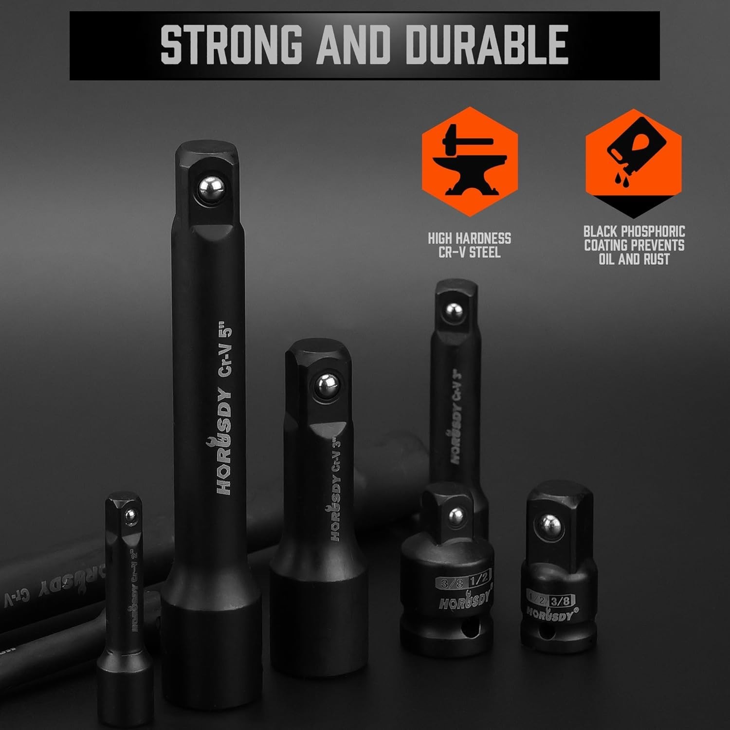 12-Piece Impact Drive Socket Extension Set in CR-V Steel, Multiple Sizes