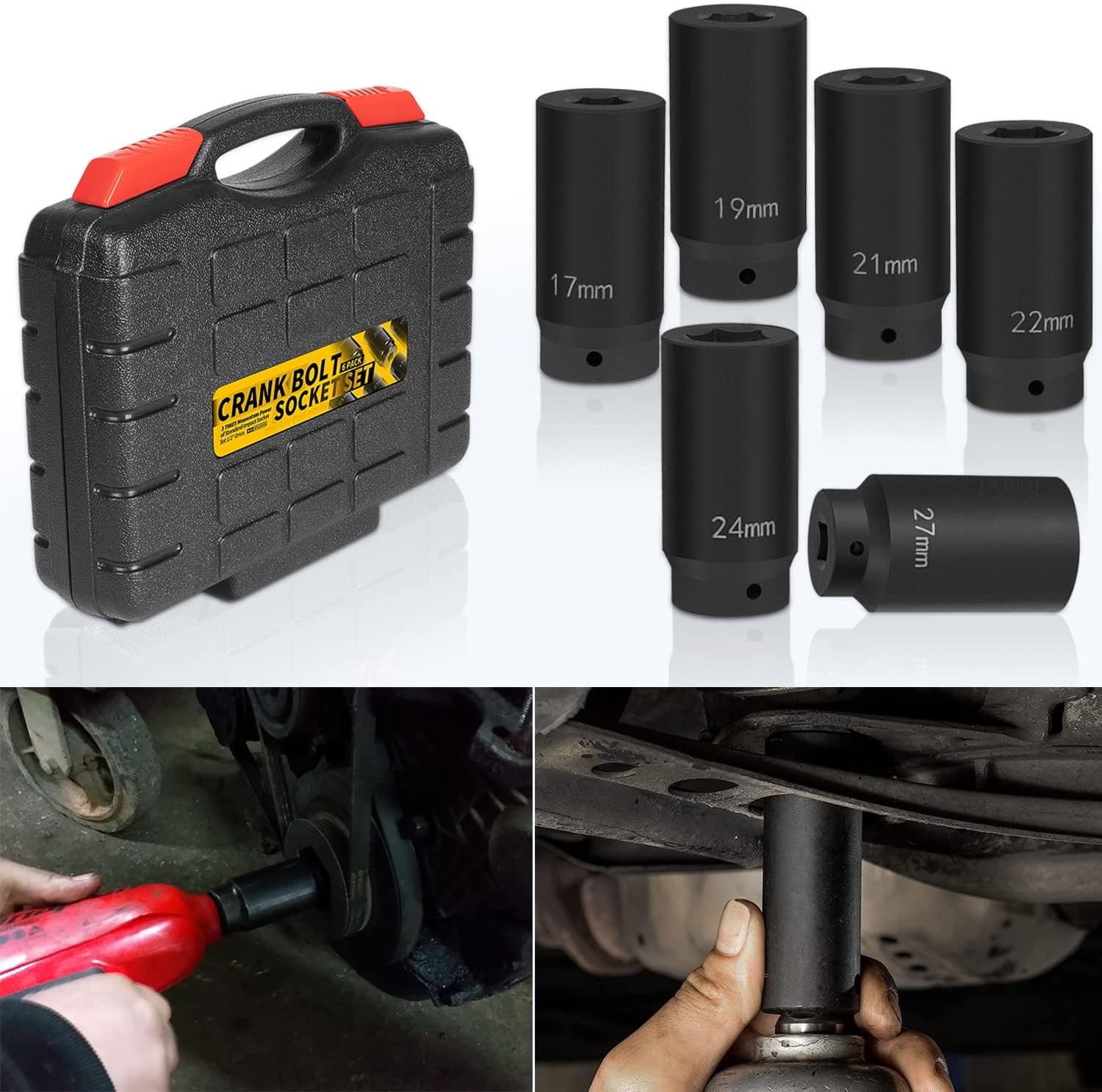 6 Pack Crank Bolt Socket Set Harmonic Balancer Impact Socket 17/19/21/22/24/27m