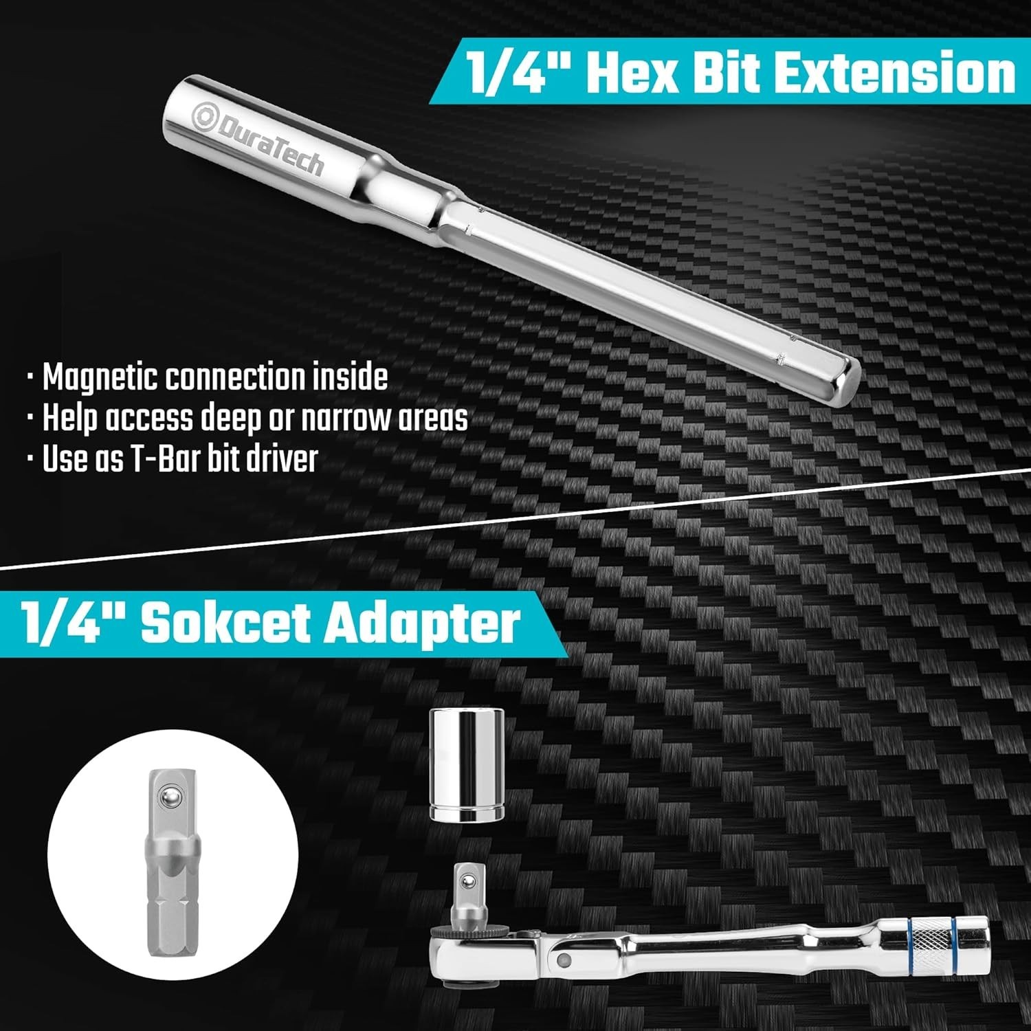 1/4 Inch Flex Head T-Handle Ratchet Mini Wrench Set with Hex Bit Extension