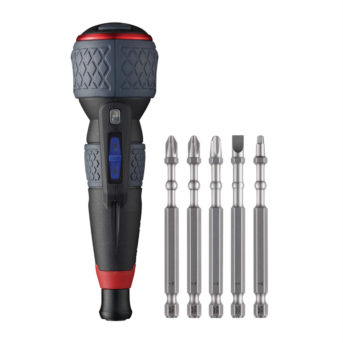 Vessel Tools BALL GRIP Rechargeable Screwdriver 3 Adj speed w/ 5pc Bit Set