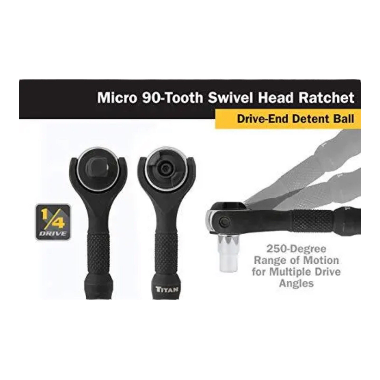Titan 11313 1/4 in. Drive 4″ Long Micro Swivel Ratchet