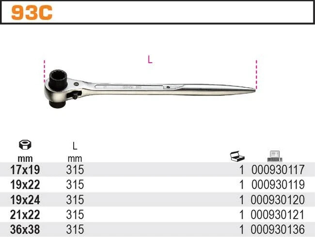 Beta 93C Ratcheting Podger Spanner Wrench 21x22mm Scaffolding