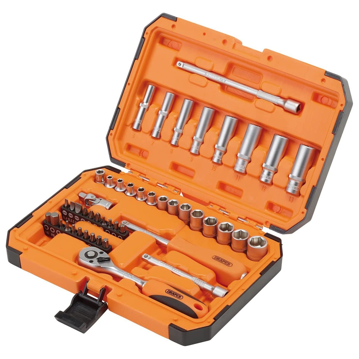 1/4″ Drive Socket & Bit Set 47pc Draper HI-TORQ® Chrome Vanadium 6 Point Sockets