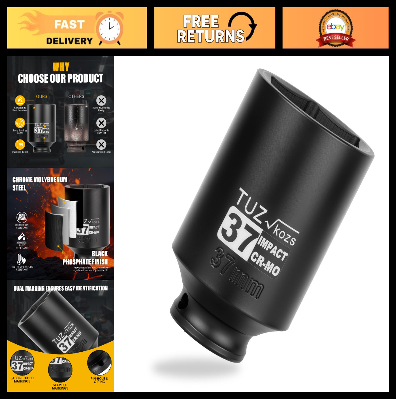 37mm Deep Metric Impact Socket 1/2″ Drive, CR-MO, 6 Point, Axle Nut Removal Tool