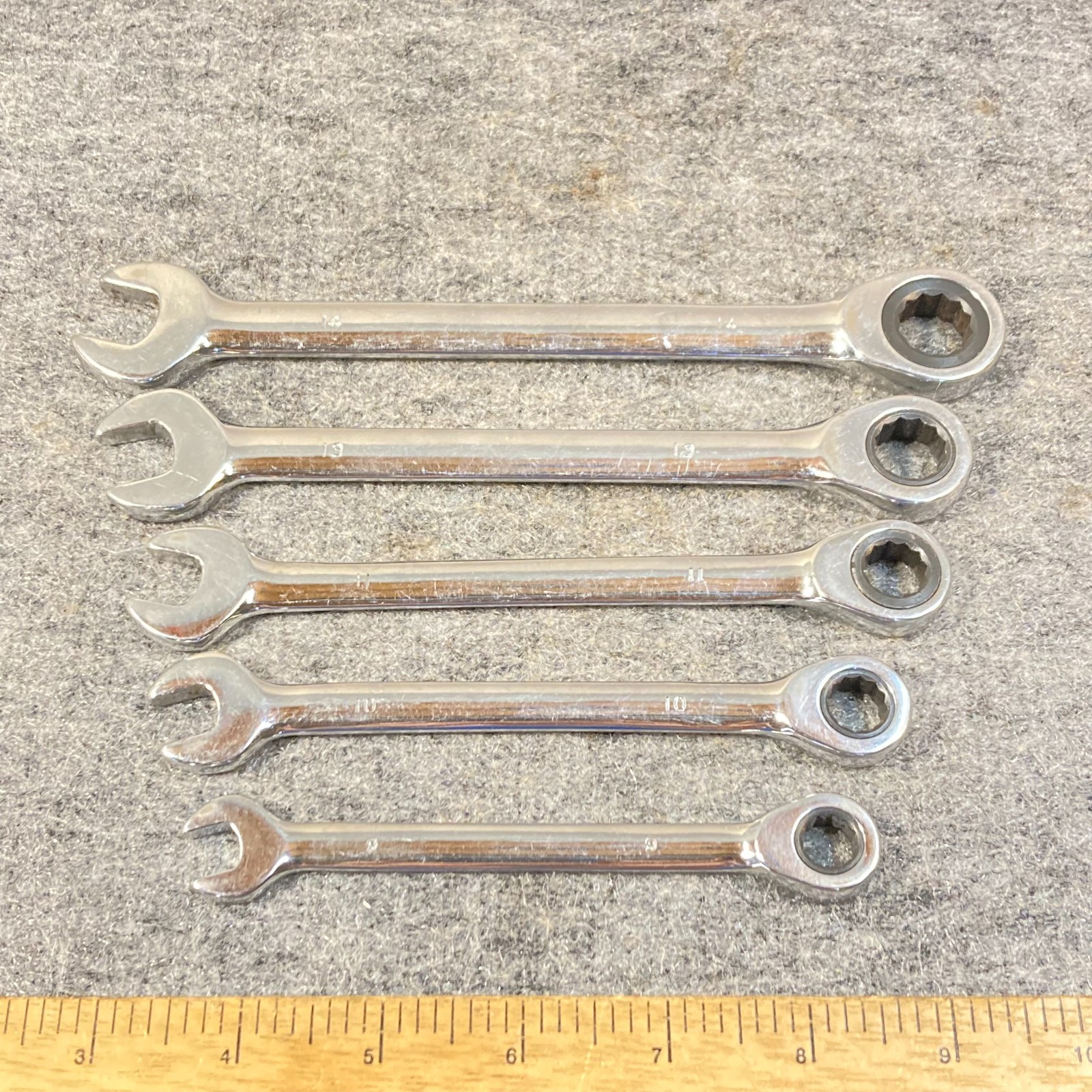 Vintage Combination Ratcheting Wrench 5 Pc Box End Metric 9-14mm