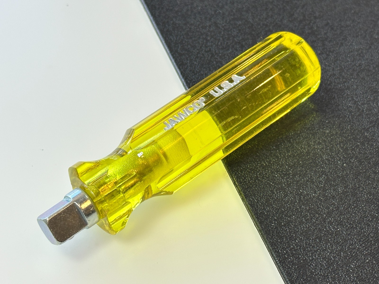 NOS Jawco Tools USA Made 3/8″ Drive Socket Spinner Handle, Amber Yellow Handle