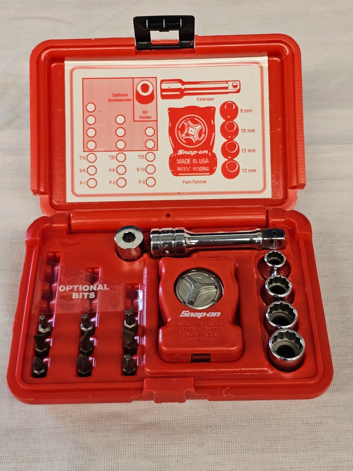 Snap-on Palm Ratchet Wrench Kit 117PALMSTR Extension bit Set Metric 8 10 12 13mm