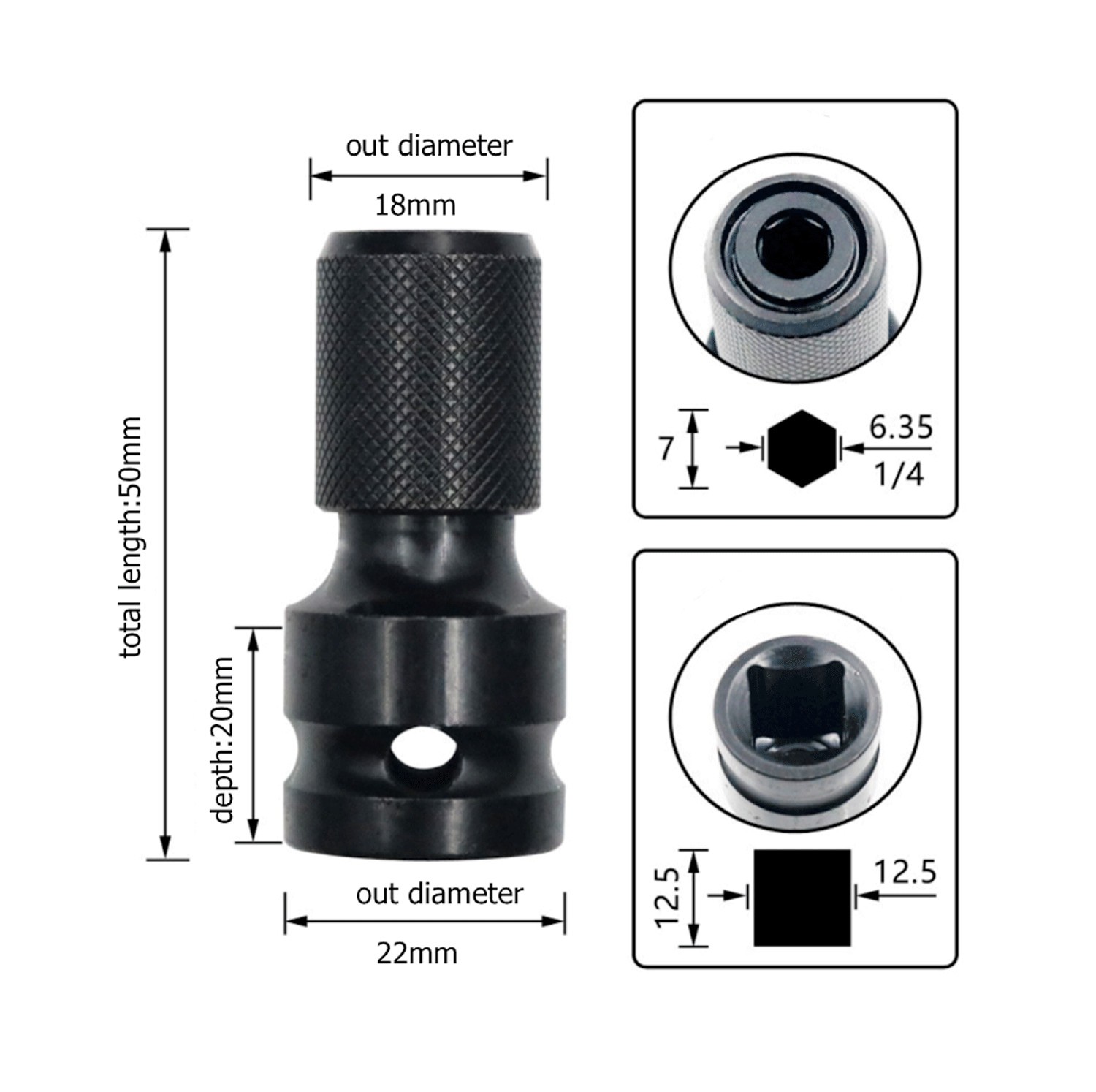 2Pcs Socket Adapter Drill Hex Shank Chuck Change Impact Driver Tool 1/2″ To 1/4″