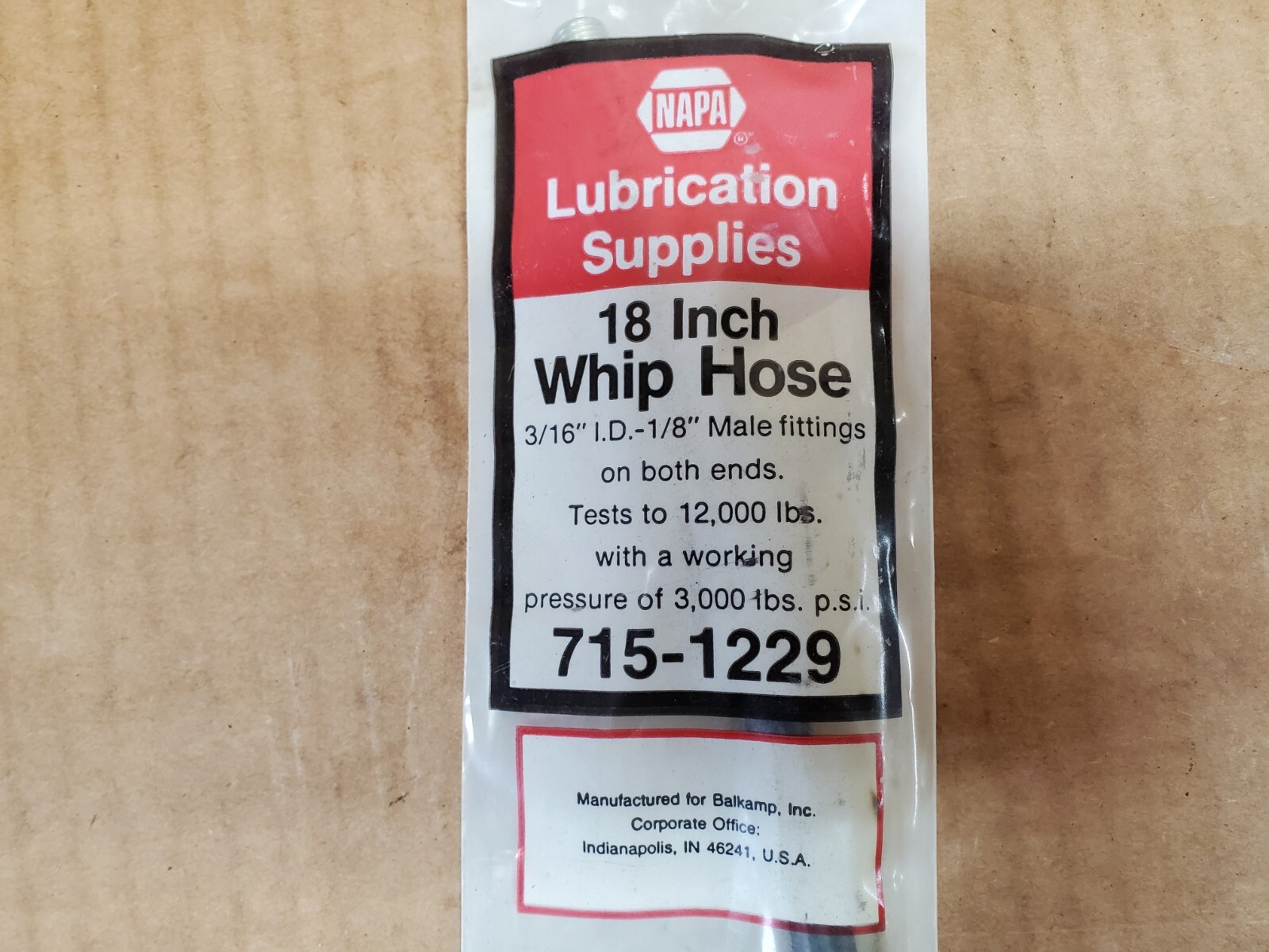 NAPA 18 Inch Whip Hose 715-1229 Grease Gun 18″ Lubrication Supplies 7151229 Flex