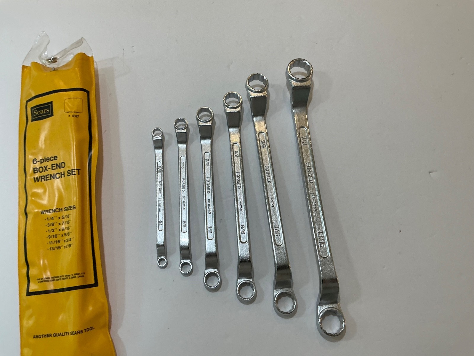 Vintage NOS Sears brand 6 box end wrench set SAE 4387 1/4” to 7/8” Japan