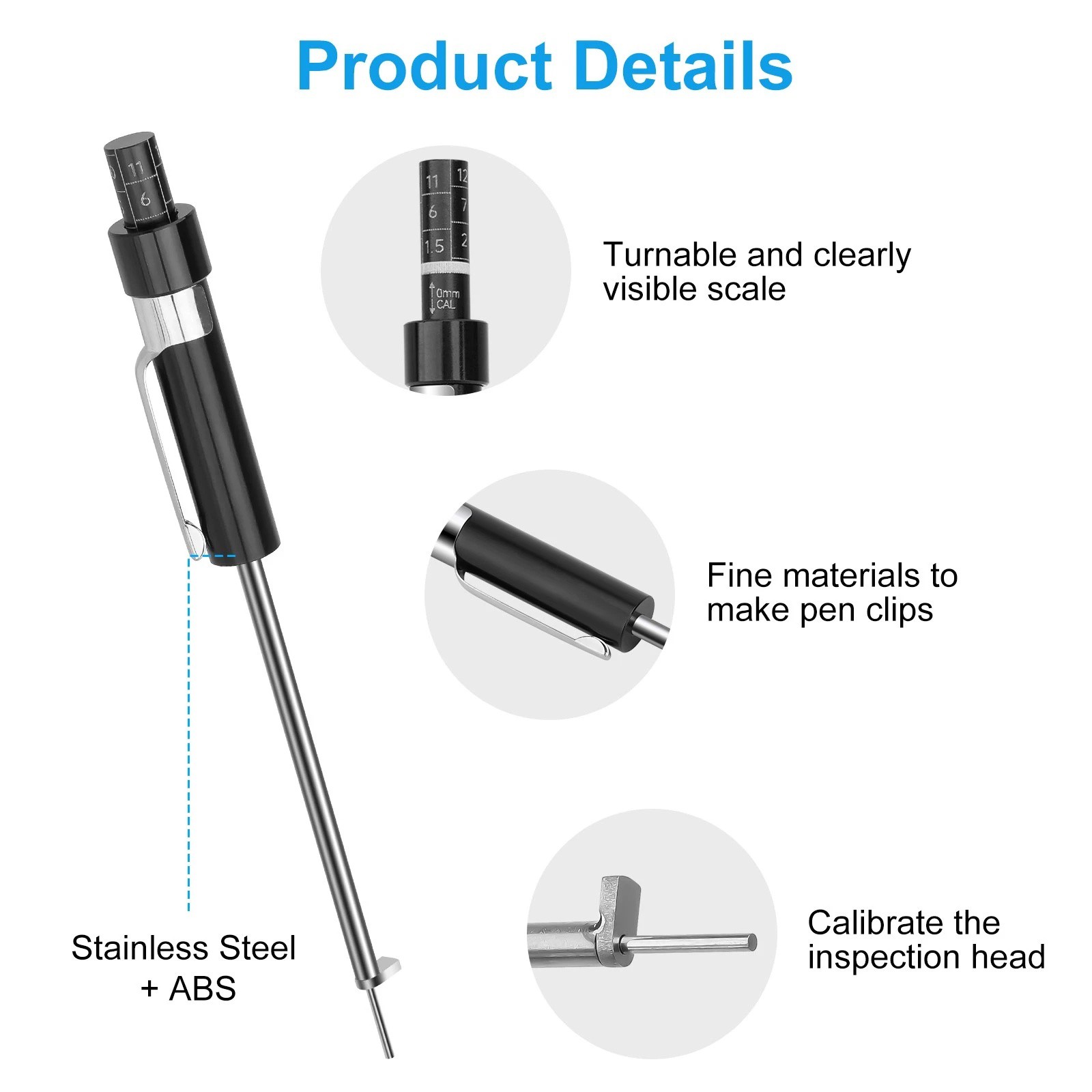 Brake Pad Thickness Gauge Tool with Scale for 6mm Base Plate Vehicle Inspection