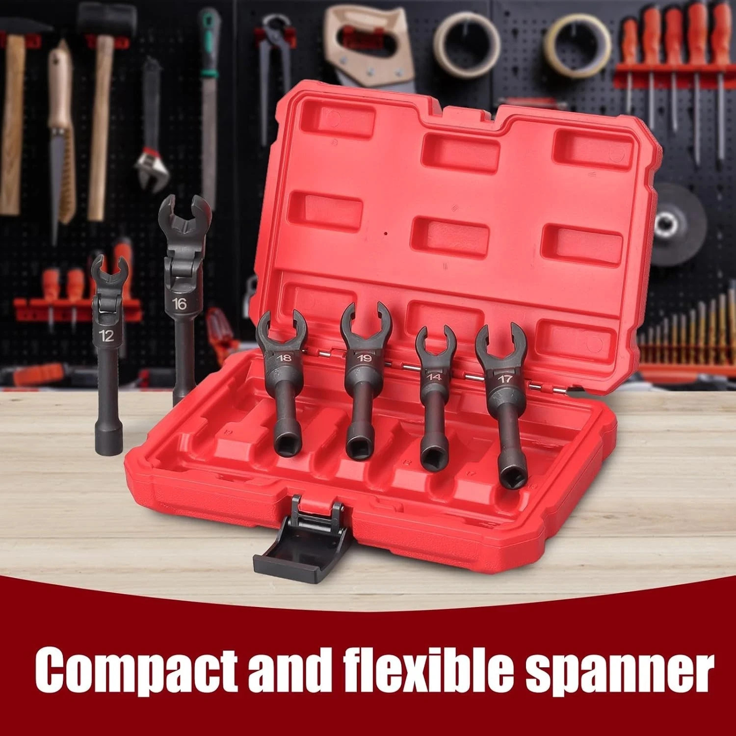 Long Flex Head Crowfoot Wrench Set 3/8″ Drive Flare Nut 12-19mm Fuel Line Tool
